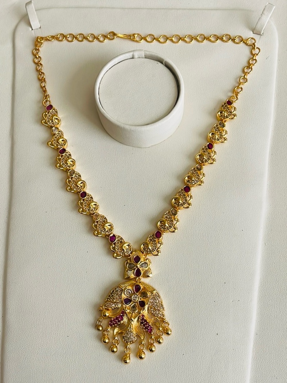 Gold-Tone Necklace with Ruby Accent Pendant - Women's Jewelry